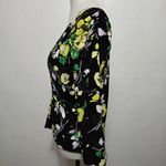 Mix It Y2K Black Yellow Floral 3/4 Sleeve V Neck Ruched Top Large Photo 2