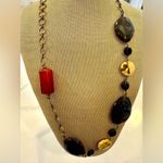 Boutique Chunky and natural Stones Beaded Link Necklace Red Photo 2