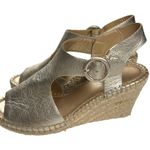 Marc Fisher Sakae Leather Wedge Slingback Espadrille Sandals Soft Gold Size 9W Photo 1