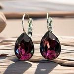 Handcrafted earrings with a purple amethyst teardrop Swarovski crystal Silver Photo 1
