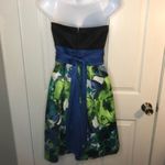 Teeze Me  Satin Floral Tulle Underlay Strapless Dress Mini Juniors 9 Blue Black Photo 3