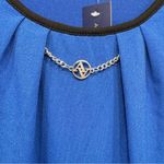 Adrienne Vittadini Blue Blouse Black Trim Short Sleeves Silver Logo Detail Photo 2