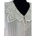 Vintage 70's Miss Ashlee 8 / M Collared Lace Midi Dress Pintuck Pleating Women Gray Photo 2