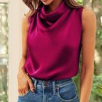 Rachel Zoe NWOT,  Satin magenta cowl neck sleeveless top. Size Small Photo 0