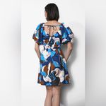 Greylin Fannie Plunge Neck Gathered Cotton Mini Dress Navy Multi NWT Photo 3