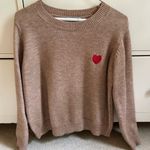 Brown crewneck sweater with red heart size small Tan Photo 0