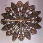 Vintage Brass Tone Floral CZ Rhinestone Boho Brooch Photo 5