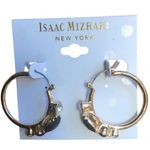Isaac Mizrahi  NWT Gold Tone Clear Rhinestones Black Stones Hoop Earrings Photo 0