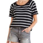 Chaser Striped Black Linen French Terry Sweatshirt Tee Raw Hem Short Sleeves XS Photo 1