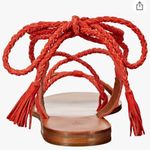 Frye Ruth Suede Leather Whipstich Gladiator Ankle Wrap Sandals Flats: Red Photo 8