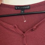 NEW Gibson Look Burgundy Rib Waffle Knit Henley Long Sleeve Top Photo 4