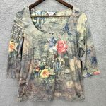 Christopher & Banks Top LP Map Floral Print Artsy Scoop Neck Travel Romantic Y2K Photo 0