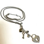 Silver tone heart and key long charm necklace Photo 3