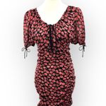 Dress Forum Black Red Short Sleeve Floral Print Drawstring Ruched Dress Small Photo 0