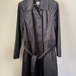 J.Jill Nylon Polyester Blend Belted Black Trench Coat Size L Waist Shirring Photo 0