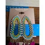 Mixit Feather Dangle Earrings – Blue, Pink & Silver Photo 4