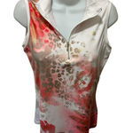 Chico's Chico’s Zenergy Golf 1/4 Zip Sleeveless UPF Printed Polo Top Sz 0/S Pink White Photo 0
