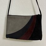 VINTAGE HIPPIE GRAY BLACK BURGUNDY LEATHER SUEDE SHOULDER STRAP PURSE Photo 0