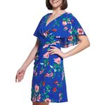 Kensie  Shift Dress Women's Plus 14 Blue Floral Short Sleeve Wrap Style NWT Photo 9