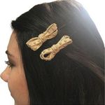 cute suede bow hair pins with mini studs Tan Photo 1