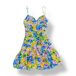 ZARA  Yellow Floral Print Ruched Ruffled Spaghetti Strap Mini Dress Size S‎ Beach Photo 3