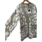 Very J Animal Print Button Down Cardigan Sweater Gray Size Large Photo 7
