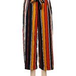 High Waist Tie Striped Wide Leg cropped pants culotte sz Large. Multi Photo 1