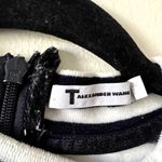 Alexander Wang  Velvet Short Sleeve Mock Neck Top in Navy white size S C10 Photo 2