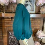 VINTAGE 1980'S LINDSEY BLAKE DARK TEAL PANEL PLEATED BUTTON DOWN BLOUSE (10) Green Photo 3