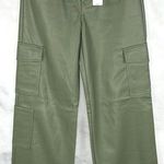EXPRESS NWT High Waisted Vegan Leather Wide Leg Cargo Pants Raw Hem Green 00 Photo 0