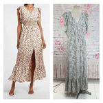 EXPRESS  Women's V-neck Ruffled Trim High Slit Maxi Dress Black/White Size XL Photo 1