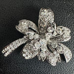 Vintage Rhinestone Statement Bow Brooch Silver Bridal Pin Photo 0