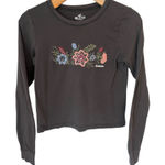 Hollister Long Sleeve T Shirt Womens Size XS Gray Embroidered Floral Crew Neck Photo 0