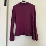 Neiman Marcus Women's Purple Mock Neck Flounce Trim Sweater Bell Sleeve Ruffle Photo 1