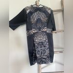 All Saints Plated Paradise Satin Sheath Mini Black Dress Peacock Feather Photo 3