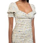 Bardot Cindy Sweetheart Ruched Mini Dress Soft Yellow Floral NWT 6 Small Photo 0