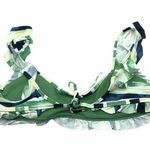 Aerie  Womens Ruffle Trim Striped Bikini Top Green Navy Blue Size M Photo 1