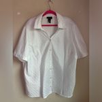 Maggie Barnes White Stripe Pleated Short Sleeve Button Down Blouse 2X 22/24W Photo 1