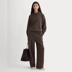 Everlane Cropped Luxe Fleece Hoodie in Dark Chocolate, Size Large Photo 1