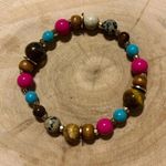 Handmade 🩵🩷 Dalmatian Jasper + Picture Jasper + Tiger’s Eye + Garnet Bracelet Photo 2