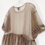 Randi & Will Pirouette Dress Mink Sheer Fantasy Hand Embroidered Chenille Fawn Brown Photo 7