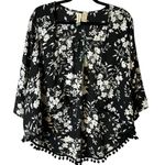 Mimi Chica  Black White Floral Kimono Bobble Trim TBEV757 Romantic Flowy‎ NWT S Photo 0
