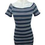 ASTR The Label Women's Blue Striped Boat Neck Short Sleeve Mini Bodycon Dress M Photo 0