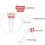 White Thigh High Nylon Stockings with Red Stripes – Retro Athletic Look Photo 4
