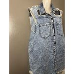 Thrill Jeans Shirt Dress Womens 1X Blue Denim Sleeveless Distressed Hi Low Mesh Photo 2