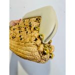 THEMOIRè Brown Tan Straw Woven Beaded Pearl Magnetic Closure Clutch Purse Photo 4