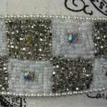 Vintage Checked Heavily Beaded Silver And Pearl Round Buckle Bling Belt Size 36 Photo 6