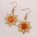 18K Gold Plated Orange Opal Sunflower Dangle Drop Earrings for Women Photo 2