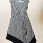 Black white striped asymmetrical hem dress short sleeve Photo 0