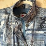 Vintage 80s blue and white abstract boho print Keren Hart 100% silk jacket Size L Photo 4